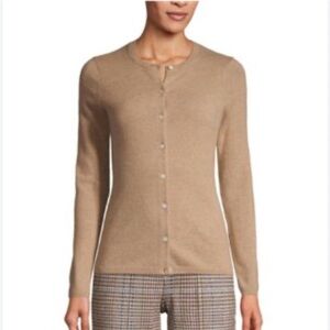 Lands End 100% Mongolian Cashmere Cardigan Sweater Set Women’s Size Medium Tan